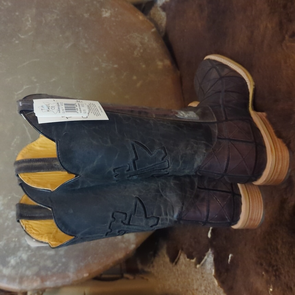 TIN HAUL "Derrick" Brown & black charcoal leather square toe cowboy boots sz 8EE - Picture 10 of 12